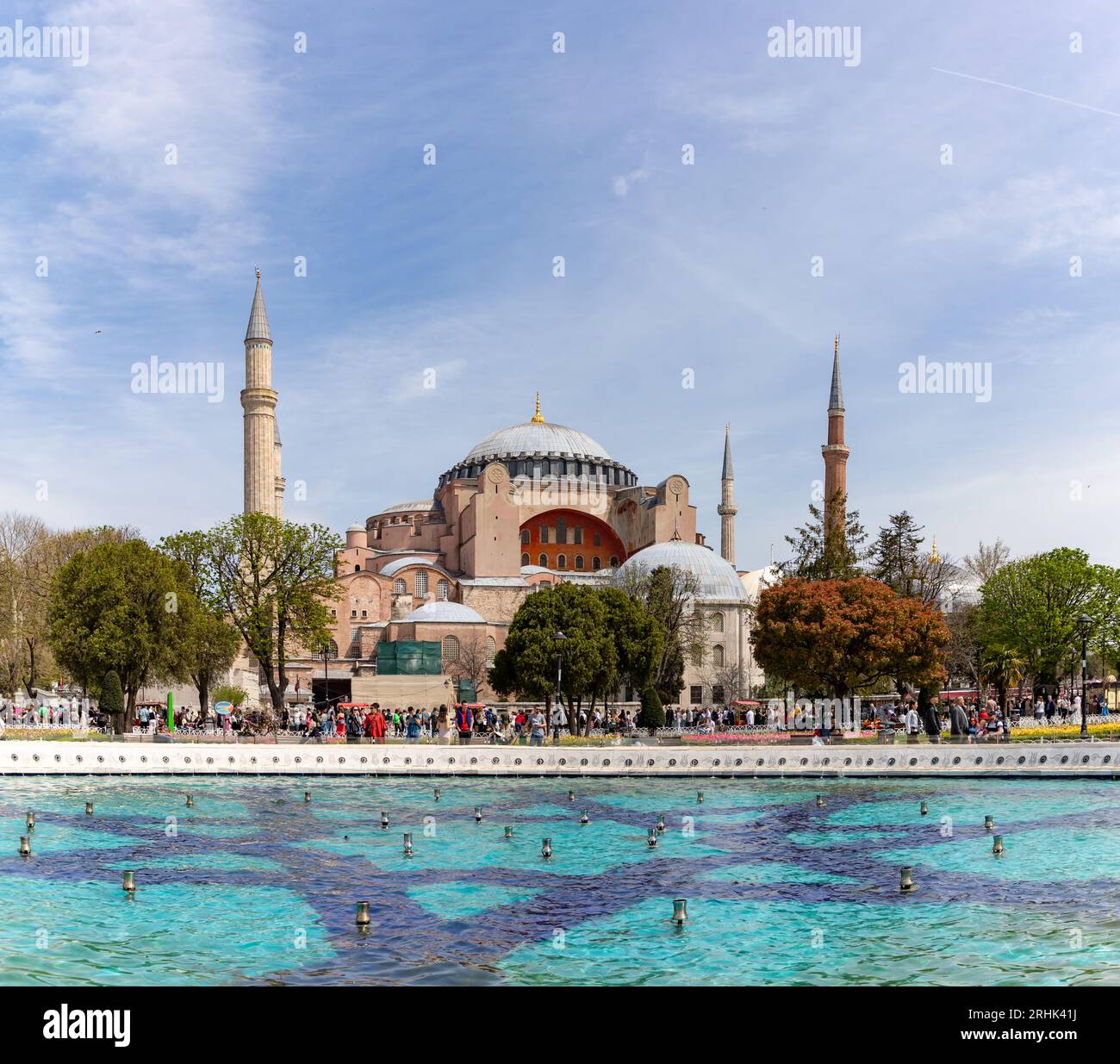 A picture of the Hagia Sophia and the Sultan Ahmet Park Fountain Stock ...