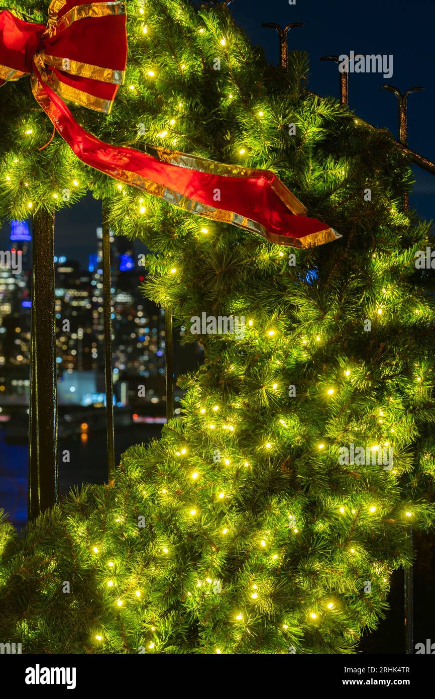 Christmas decoration on city urban background NYC Stock Photo