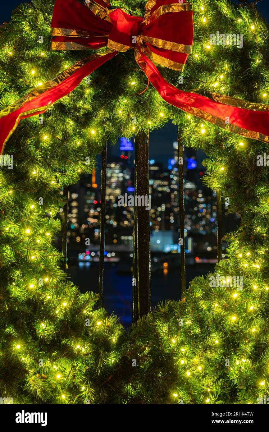 Christmas decoration on city urban background NYC Stock Photo