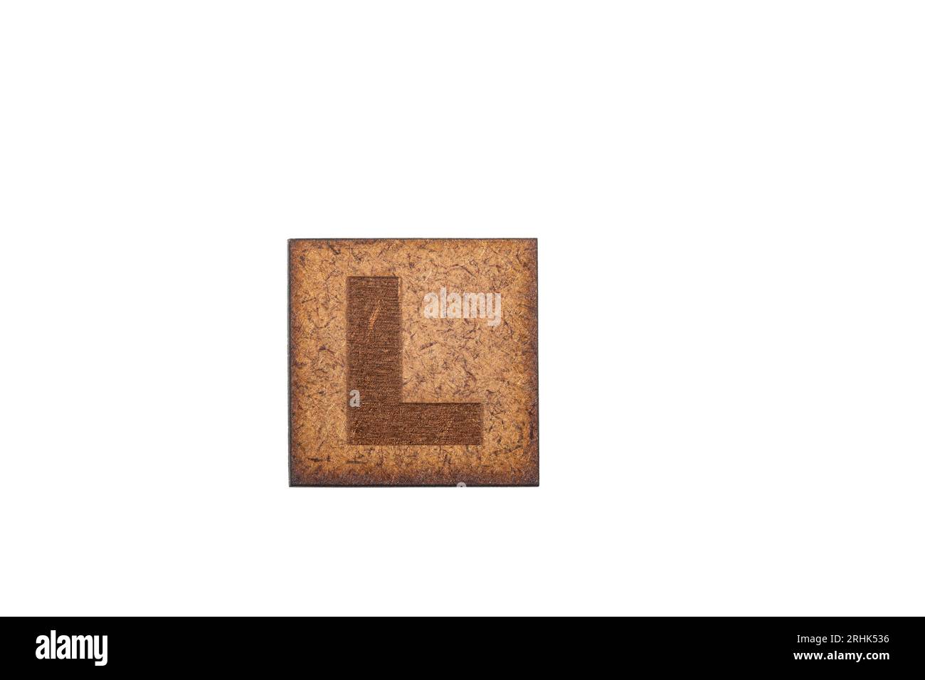Capital Letter In Square Wooden Tiles - Letter L, On White Background. Stock Photo