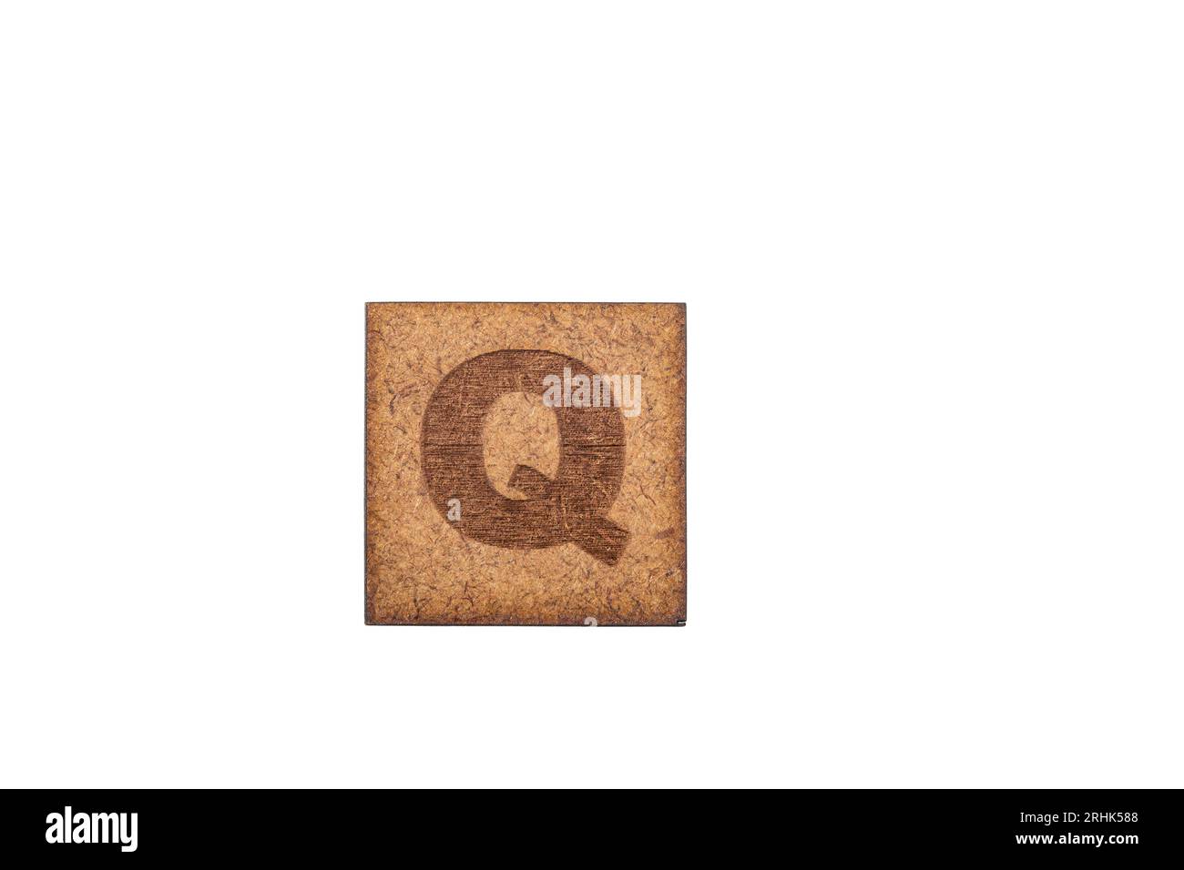 Capital Letter In Square Wooden Tiles - Letter Q, On White Background. Stock Photo
