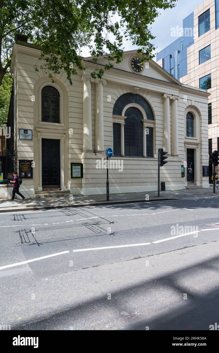 Exterior facade of The London City Presbyterian Church on Aldersgate Street, City of London, England, UK Stock Photo
