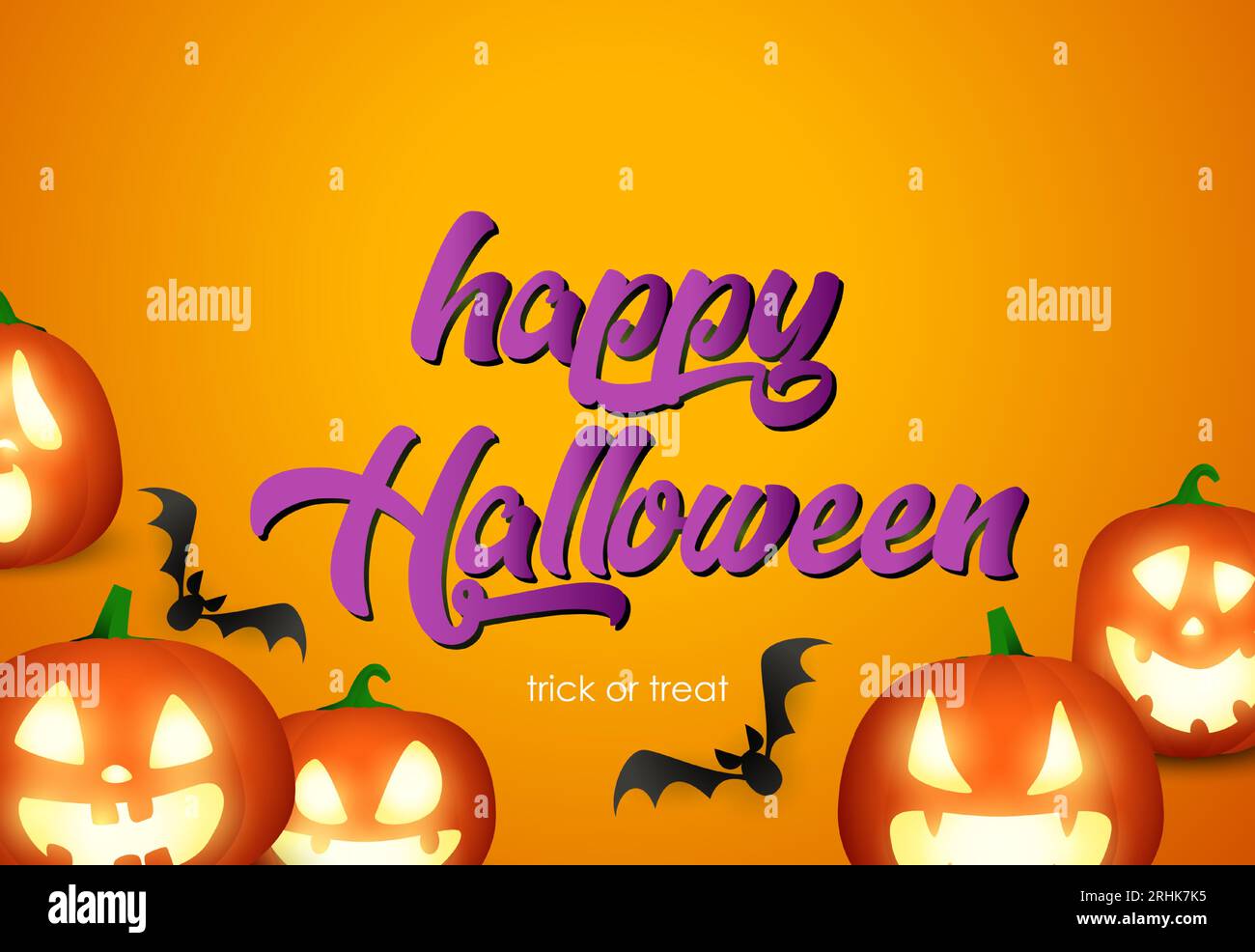 Happy Halloween poster design with pumpkin heads and flying bats Stock ...