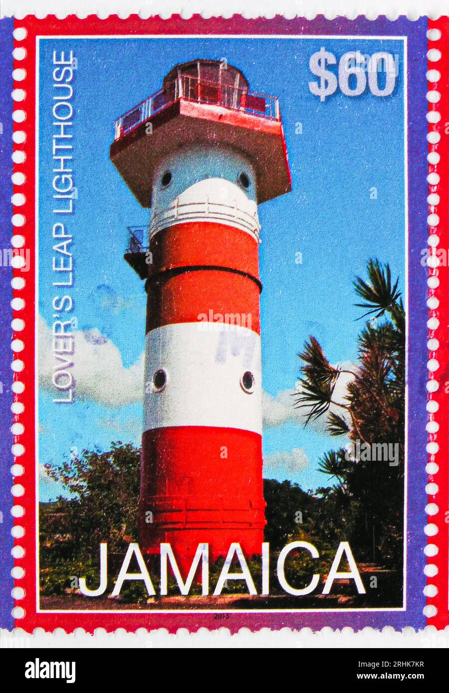 MOSCOW, RUSSIA - JUNE 8 2023: Postage stamp printed in Jamaica shows Lover's Leap Lighthouse, serie, circa 2011 Stock Photo