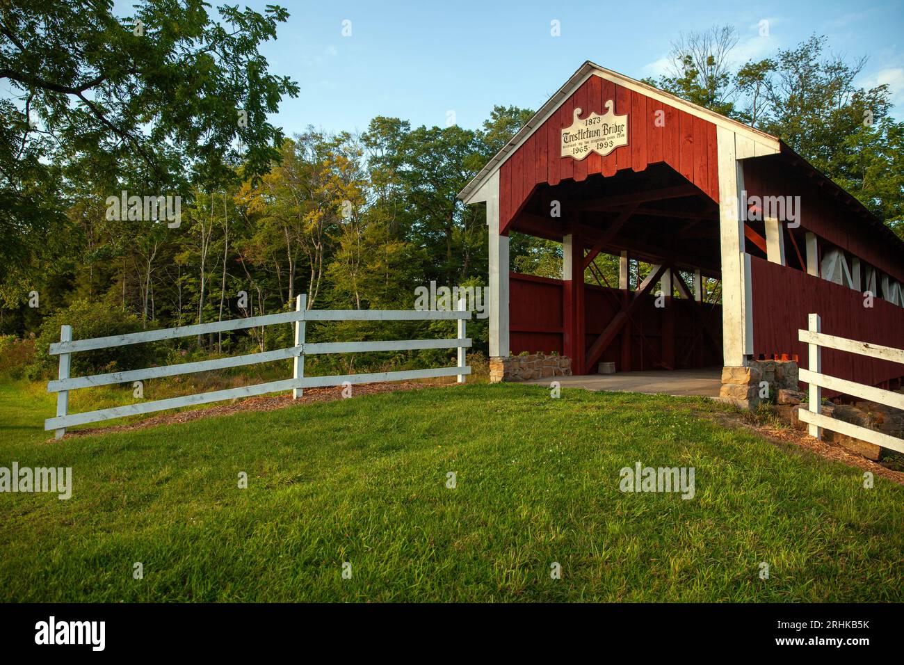 Trostletown Covered Bridge located in the Lions Park in Stoystown, PA, Somerset County Stock Photo