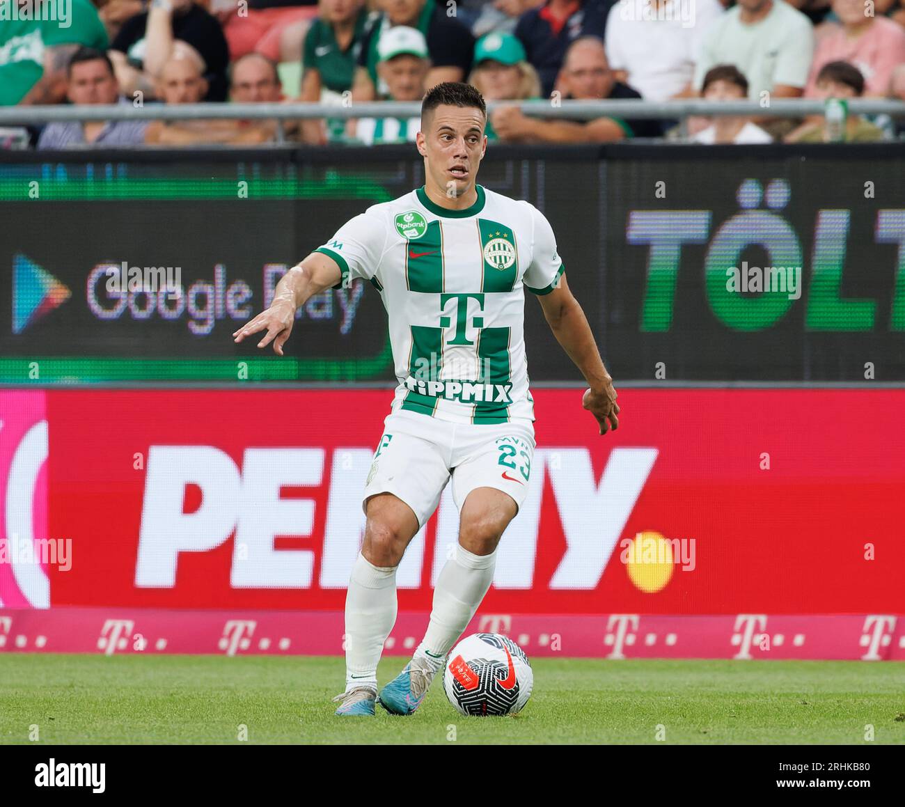 Endre Botka of Ferencvarosi TC controls the ball during the UEFA News  Photo - Getty Images