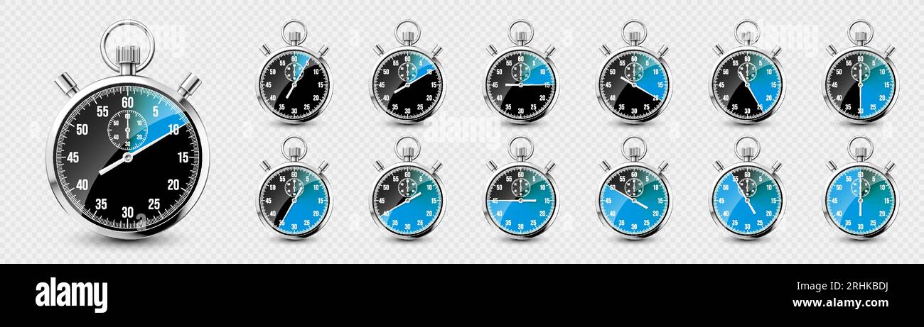 Realistic classic stopwatch. Shiny metal chronometer, time counter with ...