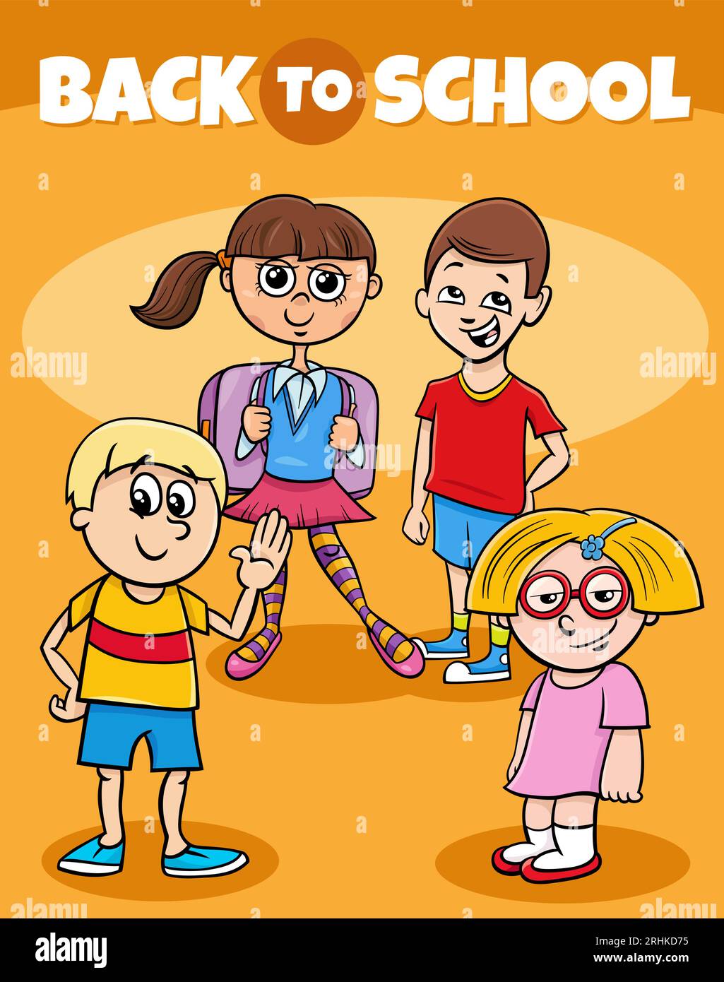 Cartoon illustration of elementary age children characters with Back to ...