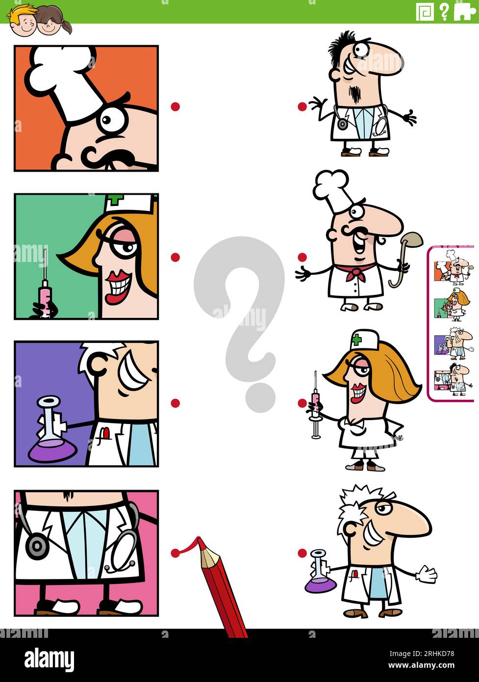 Cartoon illustration of educational matching task with people ...