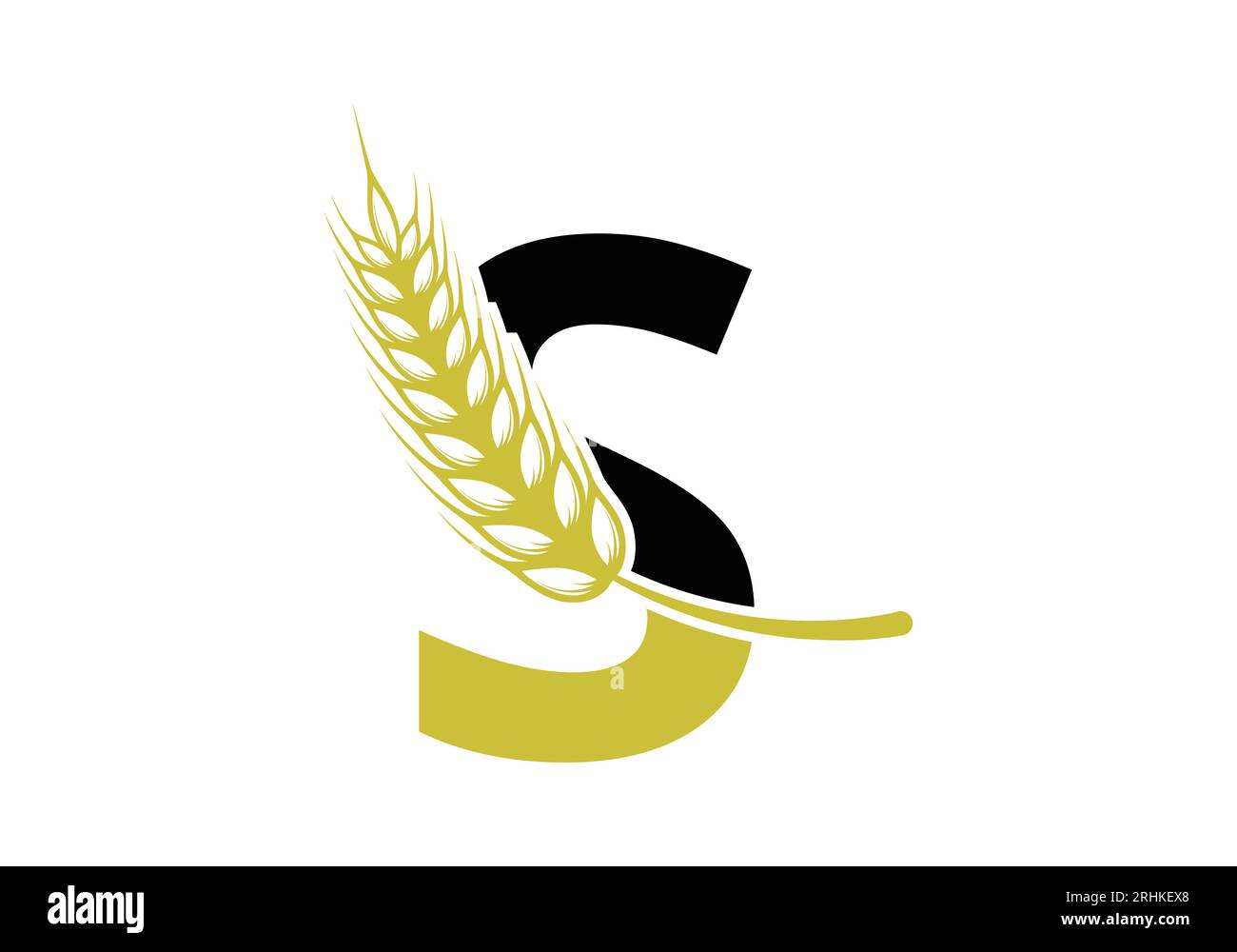 letter S sign symbol with wheat ears wreath. Agriculture Logo Farming Template Vector Symbol Stock Vector