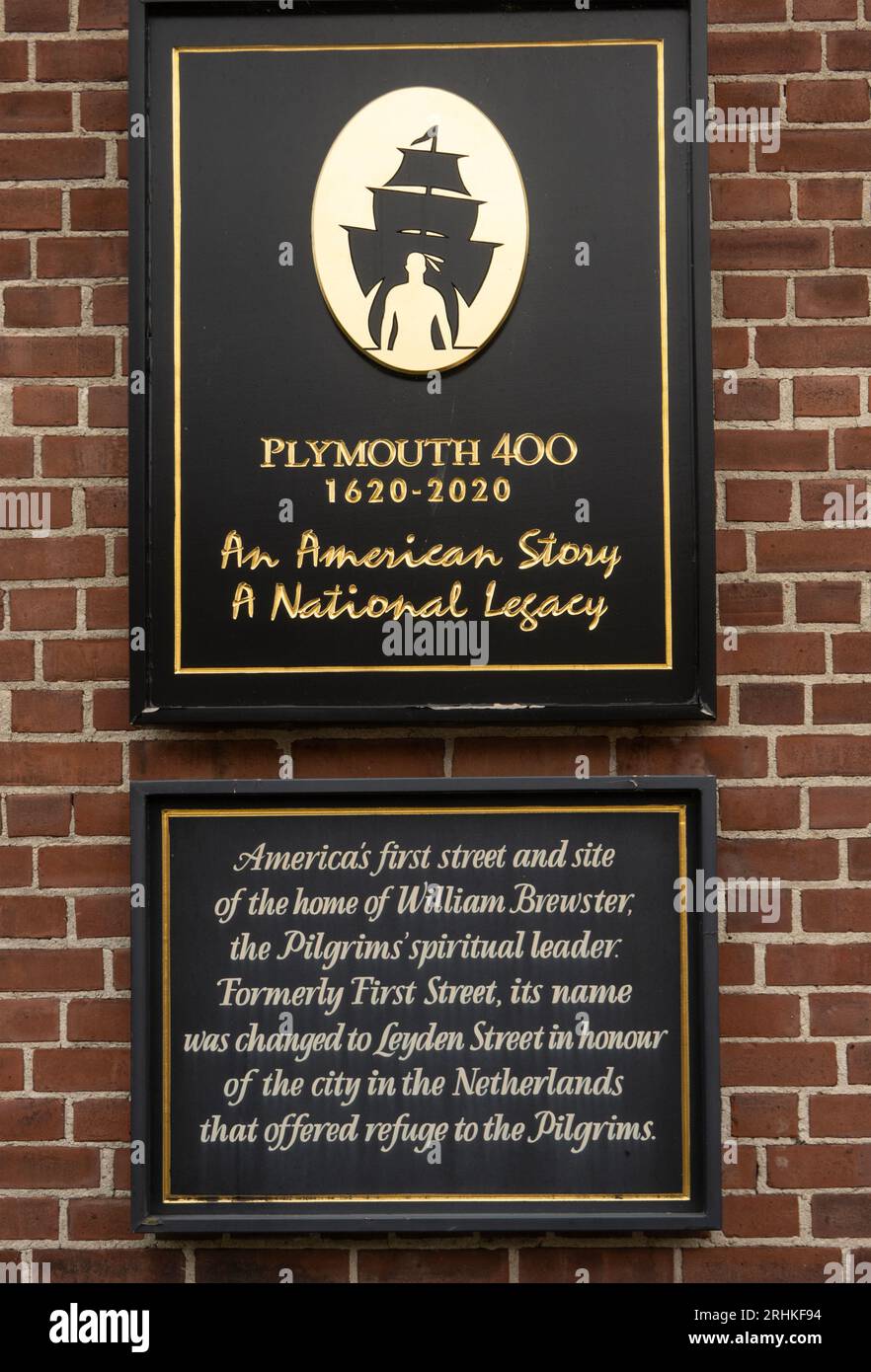 Americas first street and site of the home of William Brewster the Pilgrims spiritual leader in Plymouth MA Stock Photo