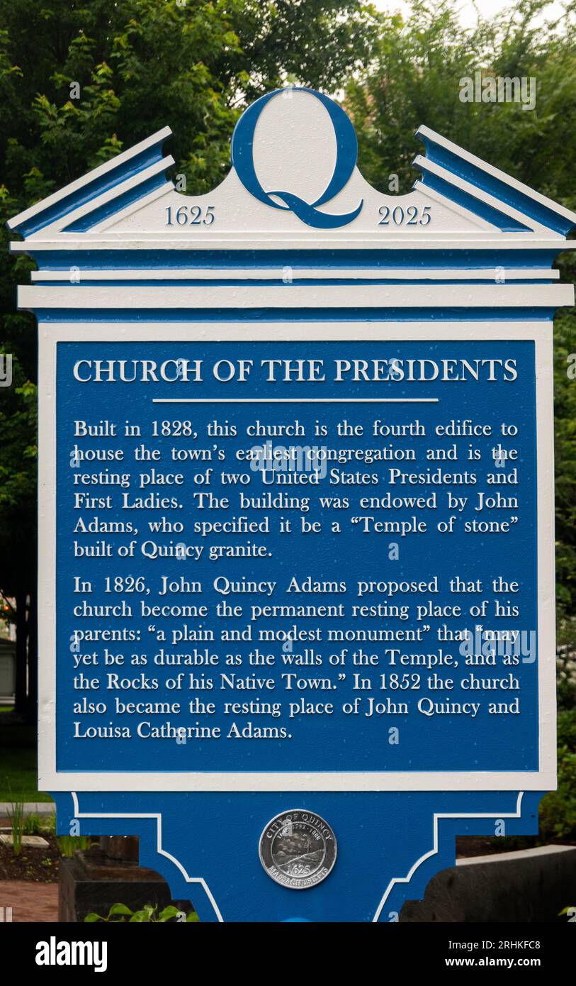 Church of the Presidents marker in downtown Quincy MA Stock Photo