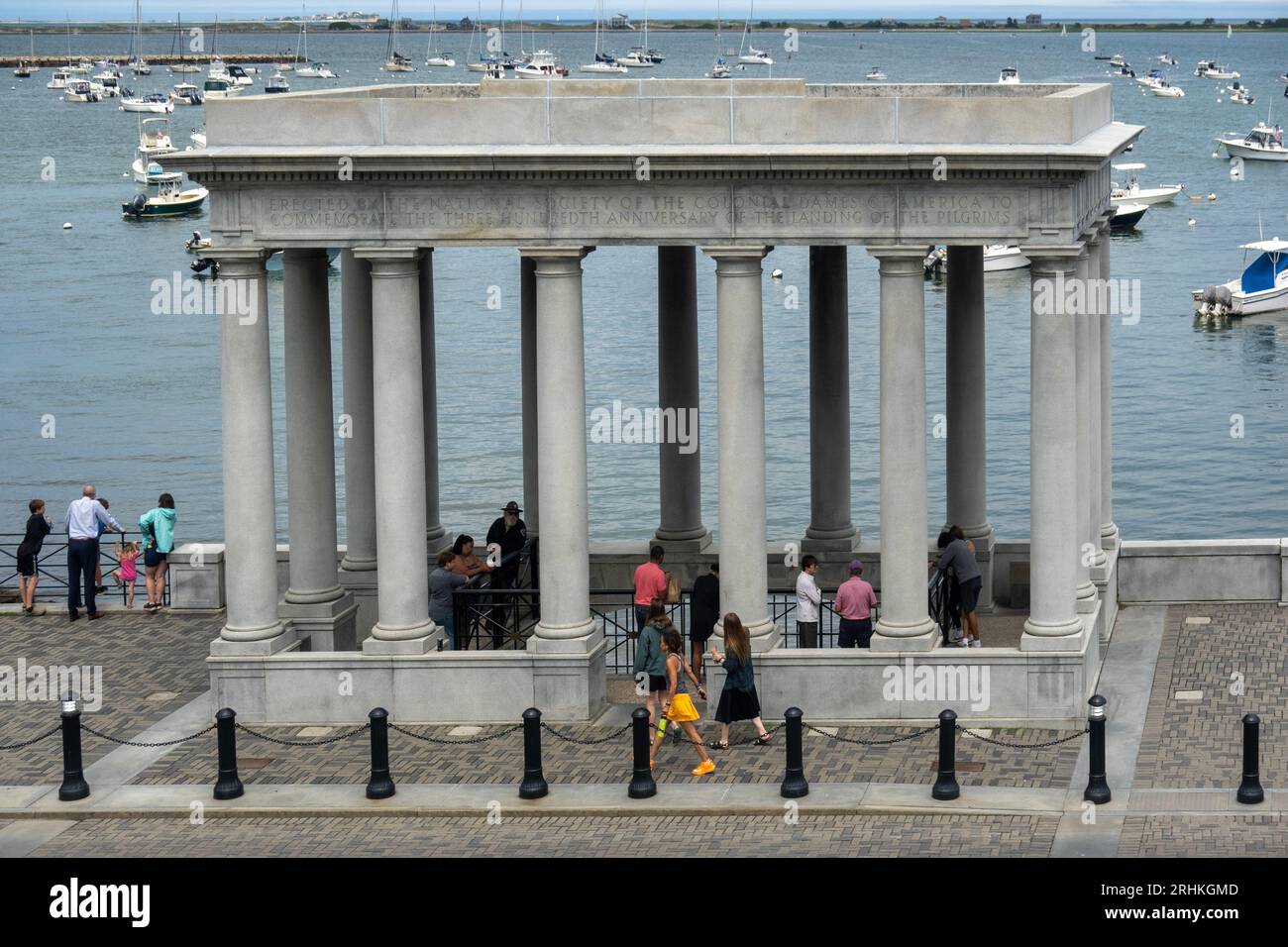 Plymouth rock in Pilgrim memorial state park in Plymouth MA Stock Photo