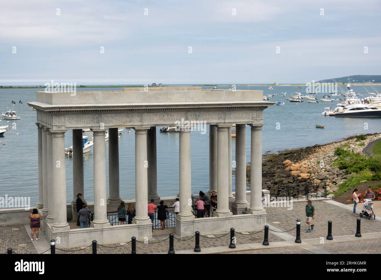 Plymouth rock in Pilgrim memorial state park in Plymouth MA Stock Photo