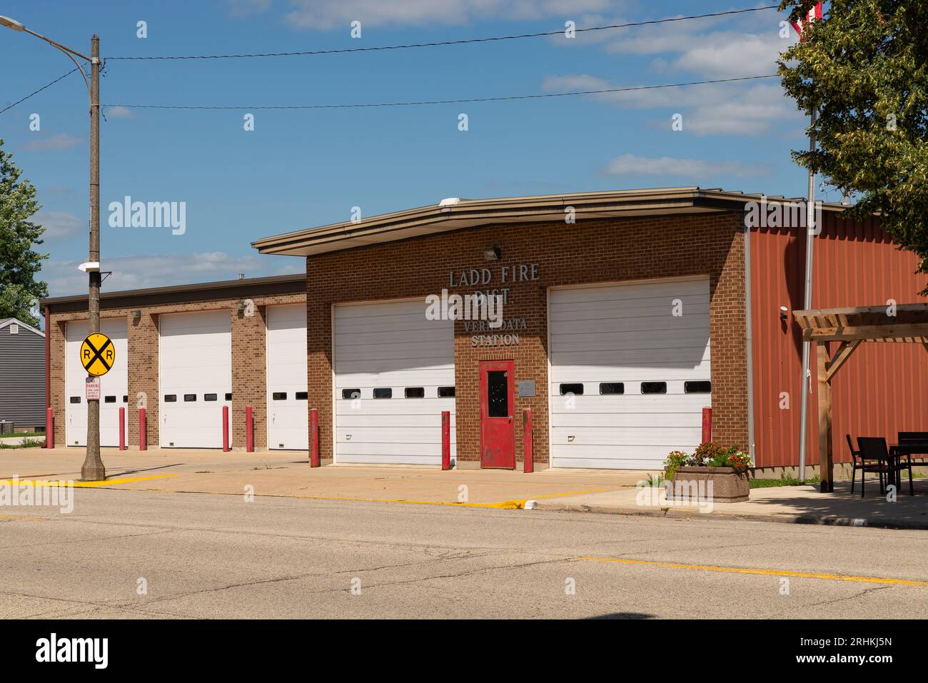 Ladd, Illinois - United States - August 16th, 2023: Exterior of the Ladd Fire District Building in downtown Ladd, Illinois, USA. Stock Photo