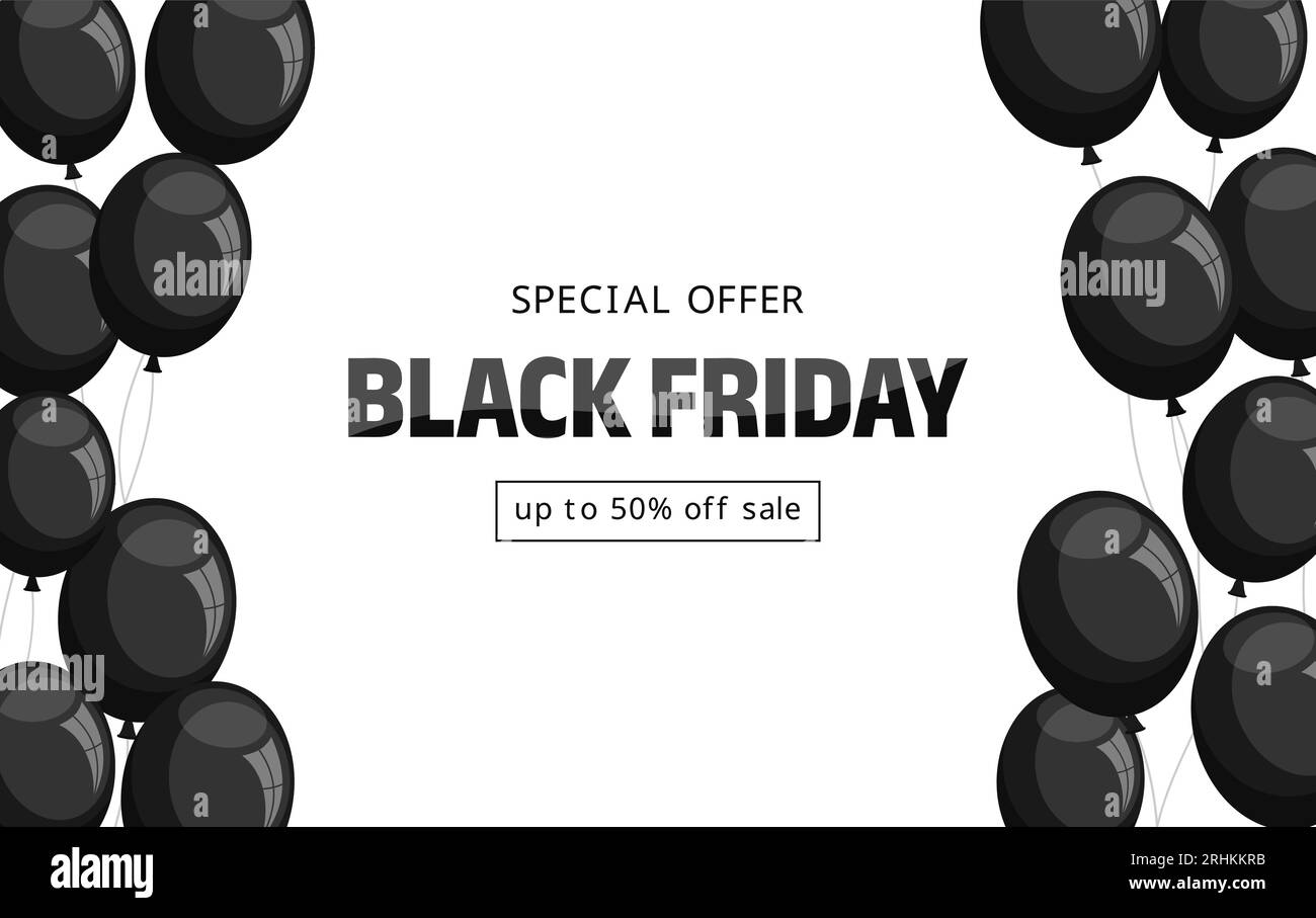 Black friday sale banner. Frame of black balloons on a white background
