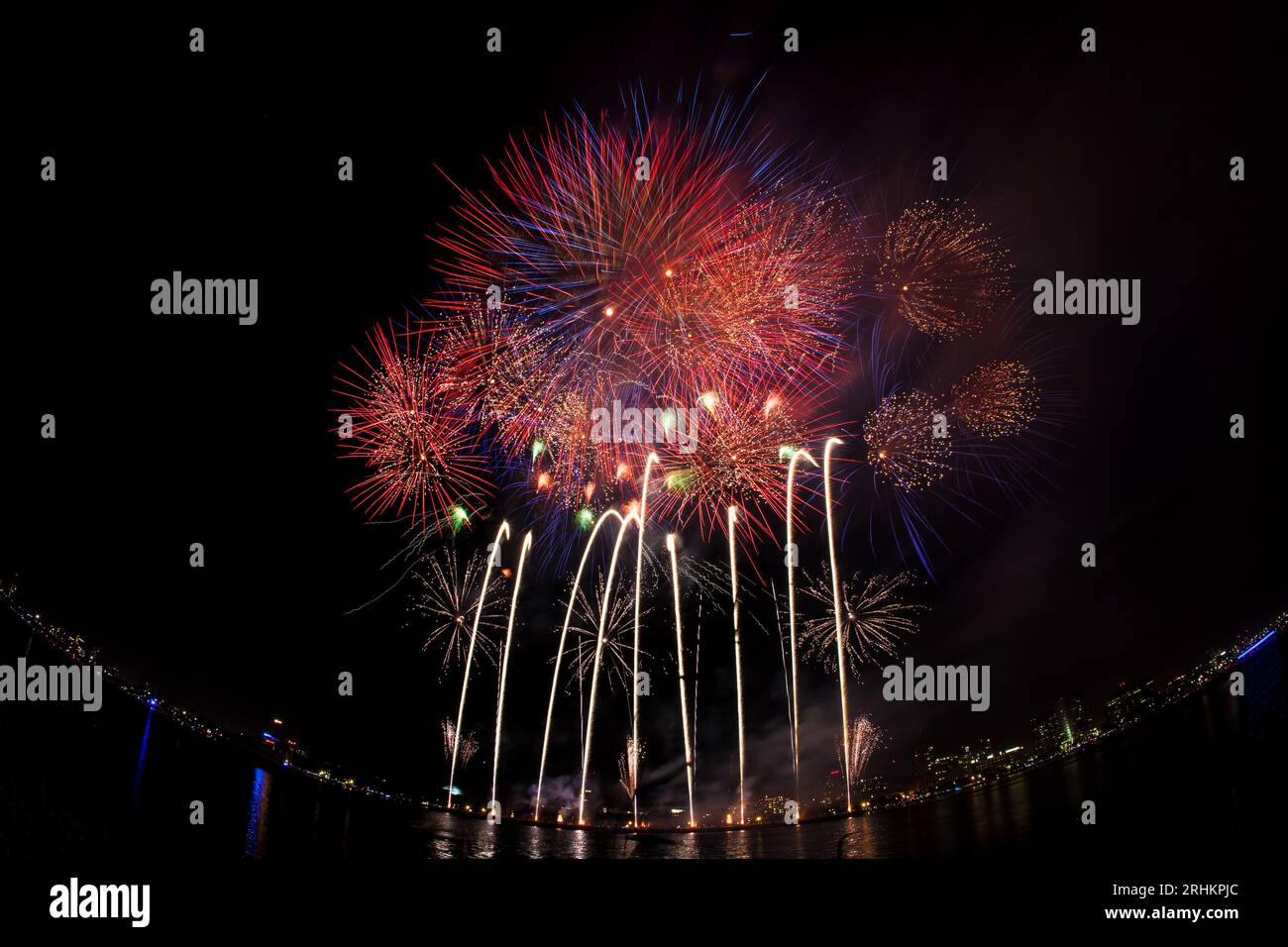 Fourth 4th of July fireworks in Boston, Massachusetts on the Charles