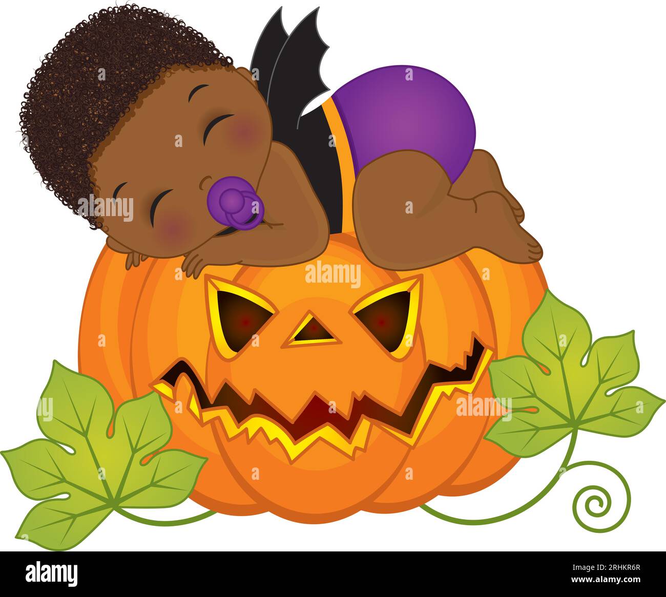 Vector Little African American Baby Boy in Halloween Costume Sleeping