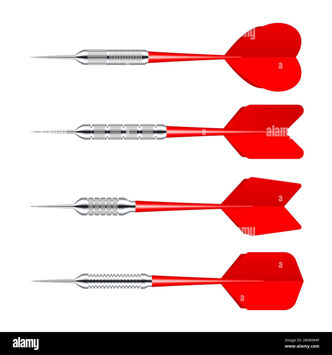 Red dart arrows with metal tip isolated on white background. Dart