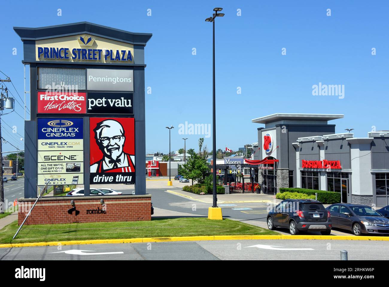 Sydney, Canada 2023: The Prince Street Plaza, a strip mall on Prince Street, with various businesses’ and a Cineplex Cinema. Stock Photo