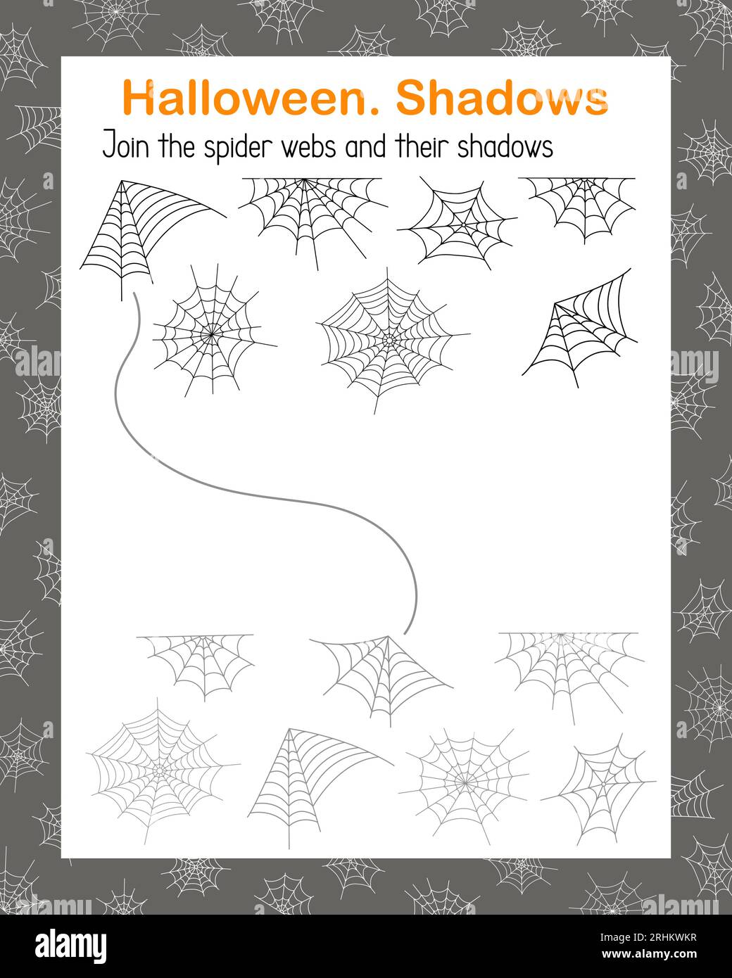 Spider webs shadow matching game, Halloween holiday kids leisure ...