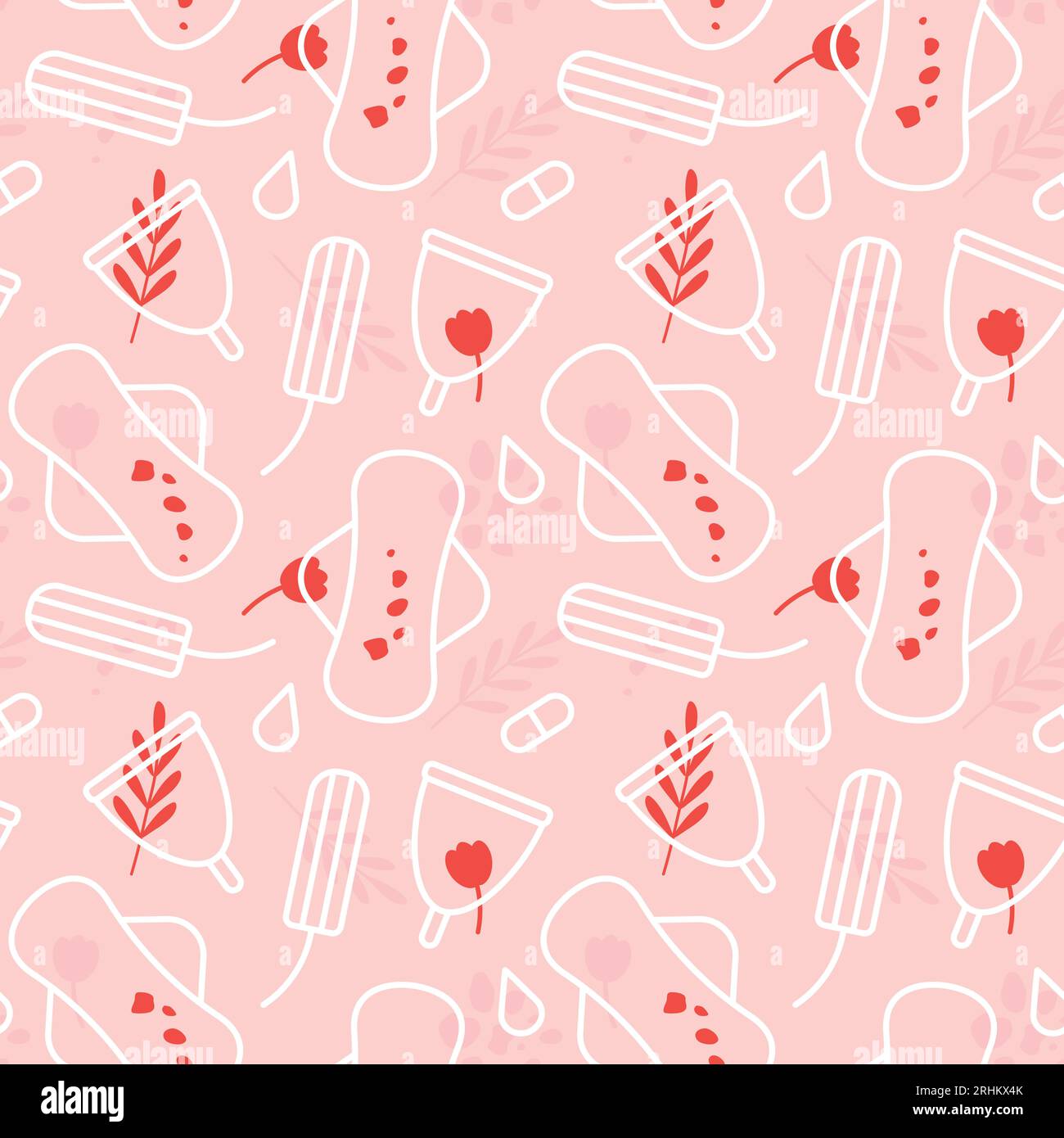 Seamless Menstruation Pattern With Different Menstrual Hygiene Products And Floral Elements 0783