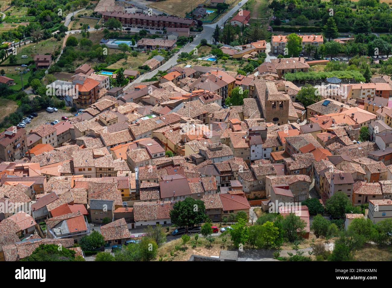 Europe, Spain, Castile and Leon, Poza de la Sal, Views of the Village Centre from Rojas Castle above Stock Photo