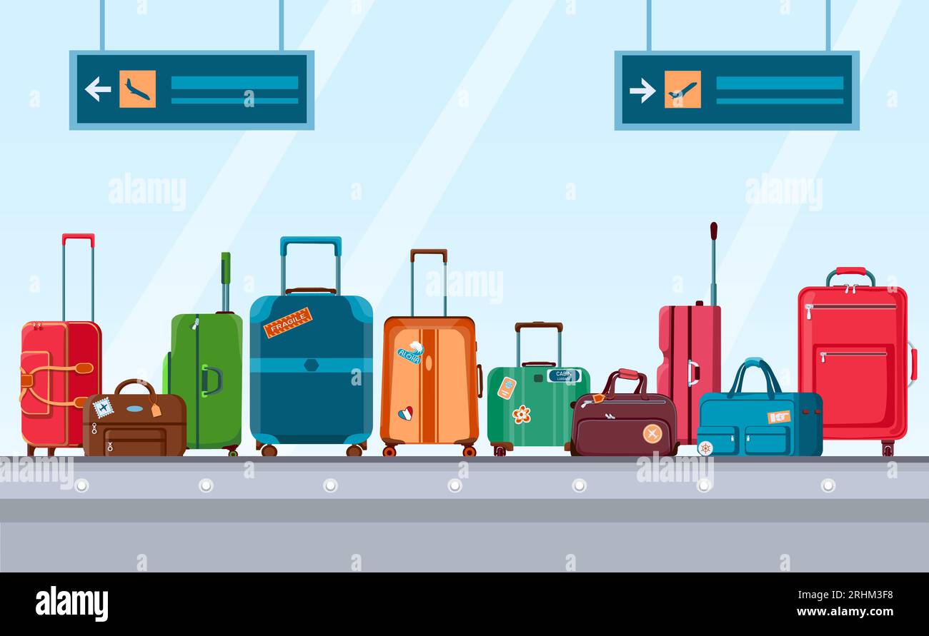 Airport conveyor belt with luggage. Carousel system with travel