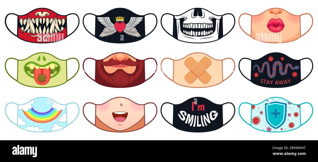 Face mask design. Prints for reusable protective masks with skull