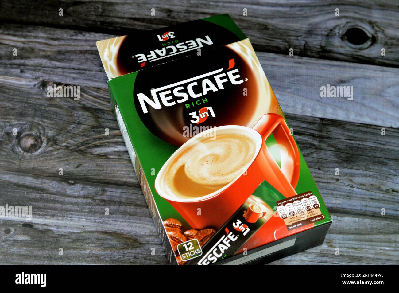 Cairo, Egypt, August 5 2023 Nestle Nescafe 3 in 1 rich sticks sachets