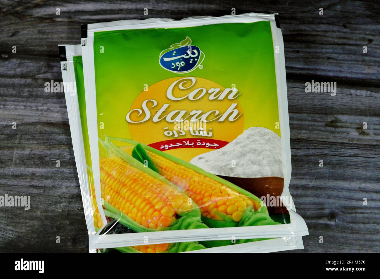 Cairo, Egypt, August 10 2023 Corn starch powder from Bait food, Corn, maize starch, or