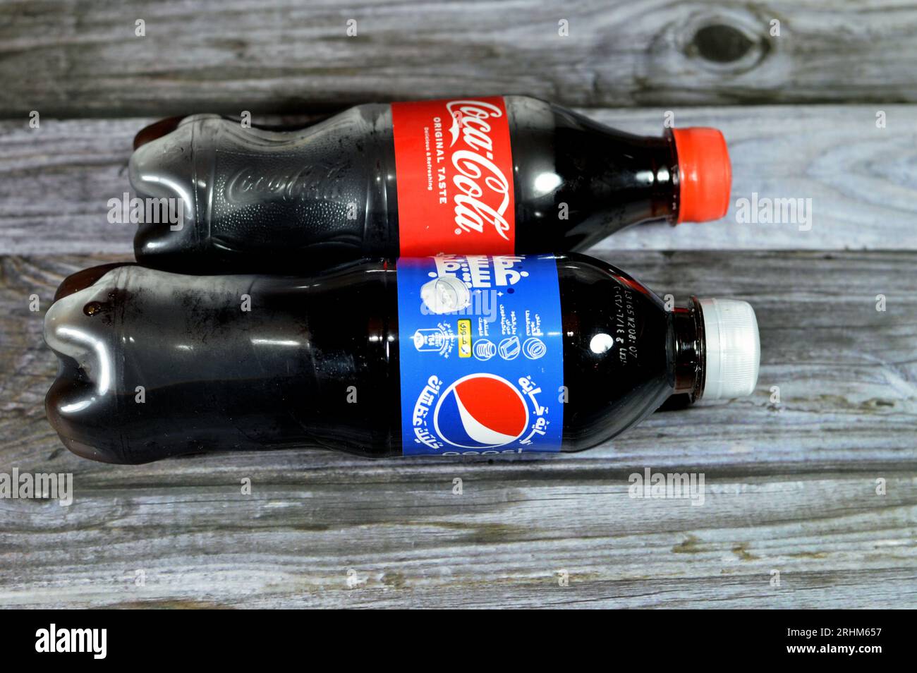 Cairo, Egypt, July 22 2023: Coca-Cola, or Coke and Pepsi, Coca-Cola Company is an American multinational corporation founded in 1892, Pepsi a carbonat Stock Photo
