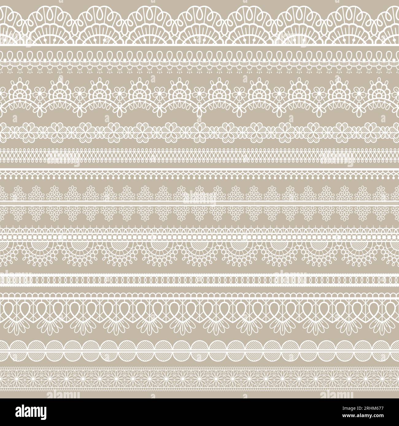 Lace seamless border. White cotton lace strips, embroidered