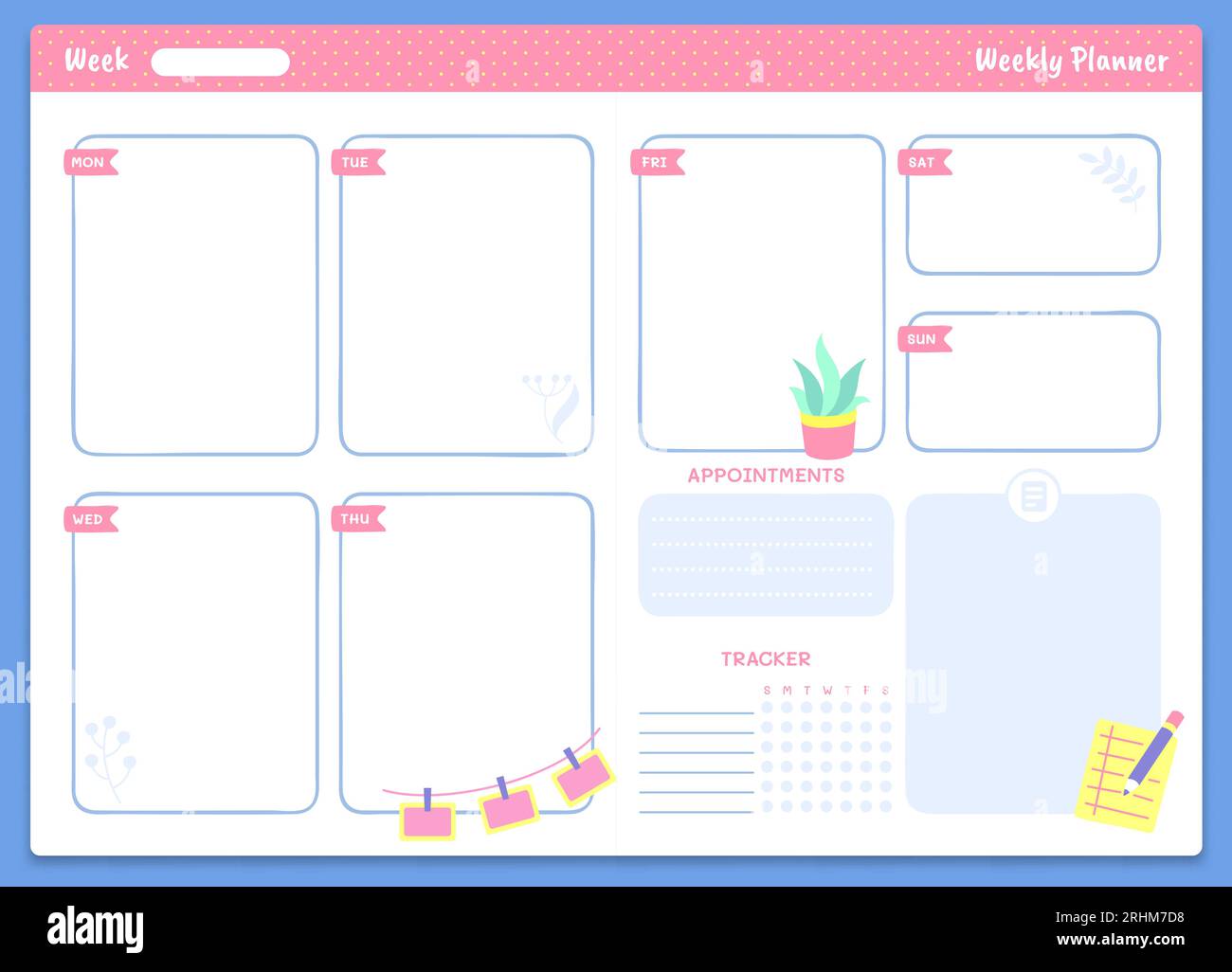 Weekly planner template. Appointments and tracker sections and trendy ...