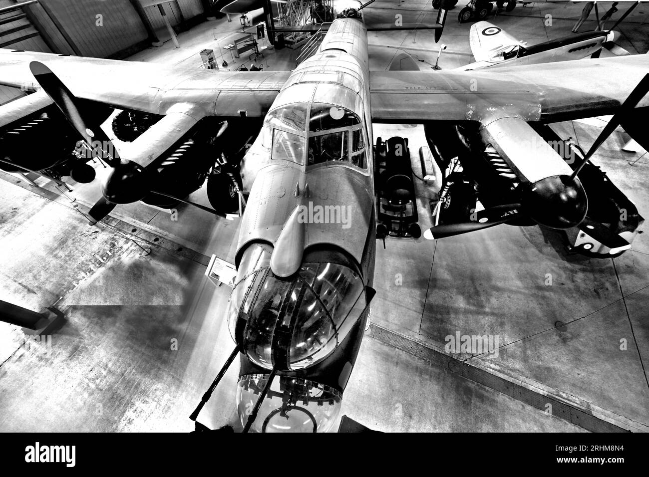 Avro Lancaster bomber hangared in the Imperial War Museum at  Duxford airfield Stock Photo