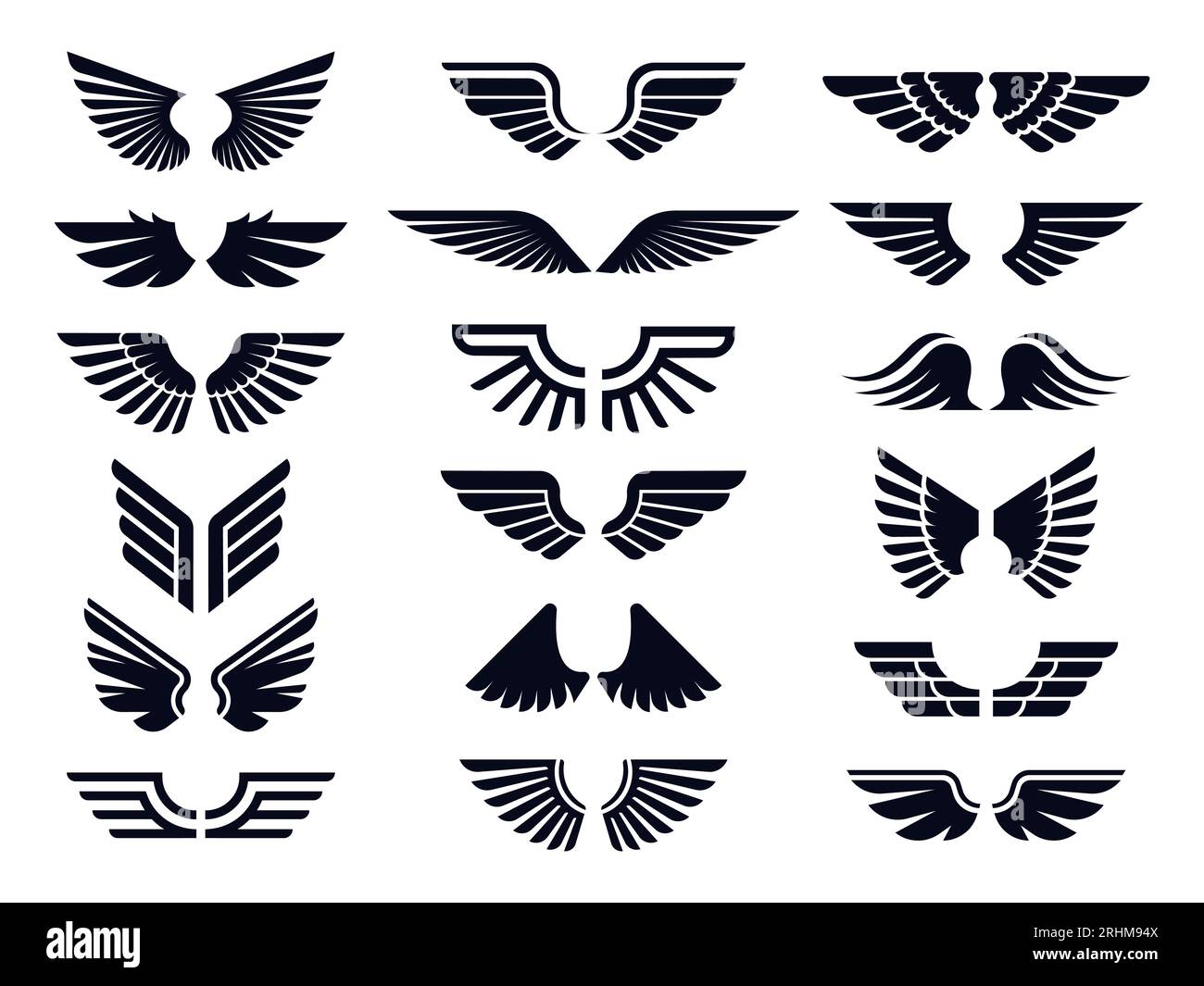 Silhouette pair of wings icon. Angel wing, decorative fly emblem and ...