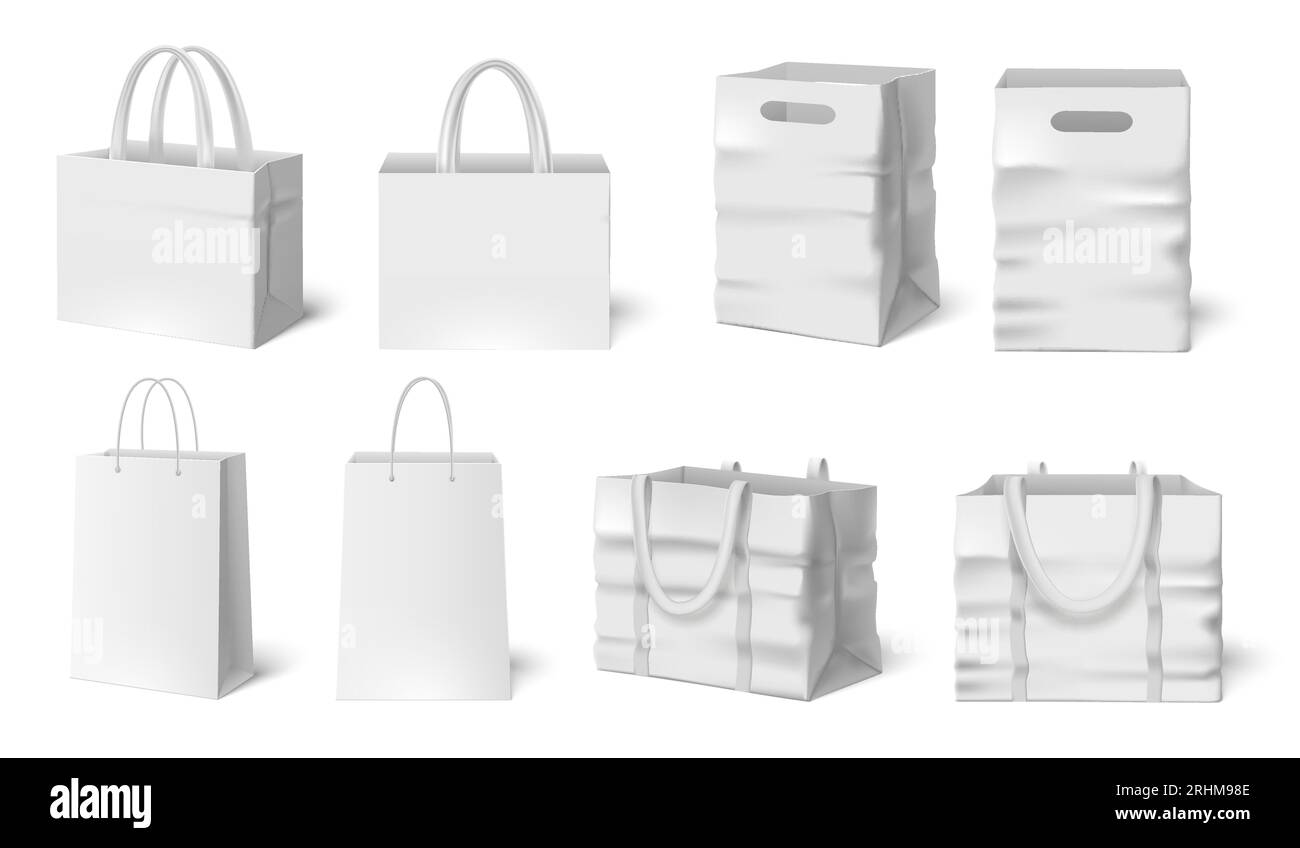 White shopping bag mockup. Paper bags, fabric bag 3d realistic