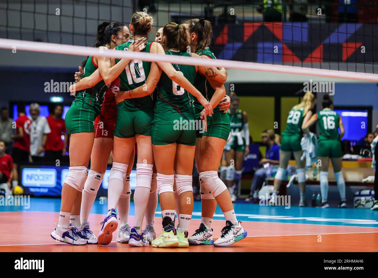 Monza, Italy. 17th Aug, 2023. Bulgaria players celebrate a point during the CEV EuroVolley 2023 women Final Round Pool B volleyball match between Bosnia-Herzegovina and Bulgaria at Arena di Monza. Final Score; Bosnia ed Erzegovina-Bulgaria 1-3 (20-25, 19-25, 25-19, 18-25) Credit: SOPA Images Limited/Alamy Live News Stock Photo