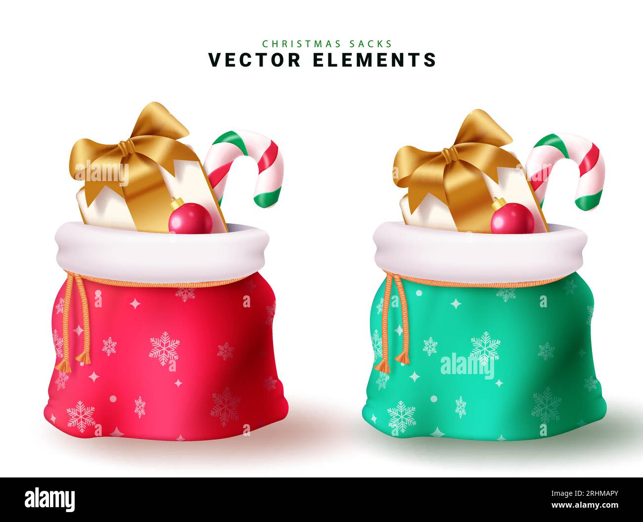 Christmas sacks elements set vector design. Christmas sack collection for holiday season gift giving present and surprise elements. Vector Stock Vector