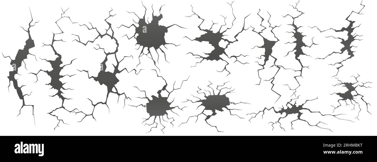 Dry cracks. Ground hole crack, cracked craquelure and damaged wall