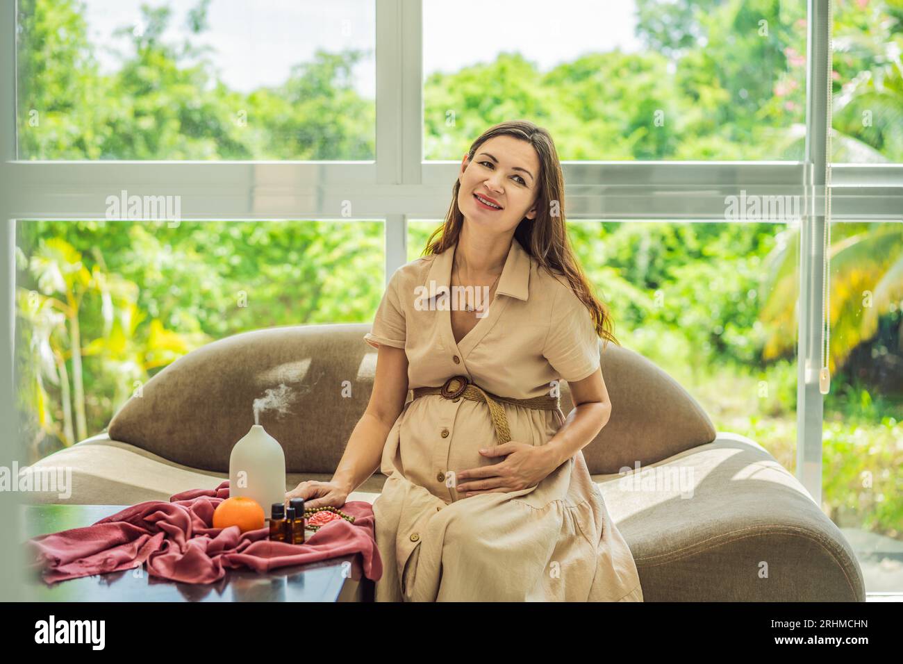 A serene moment captured as a pregnant woman after 40 embraces the