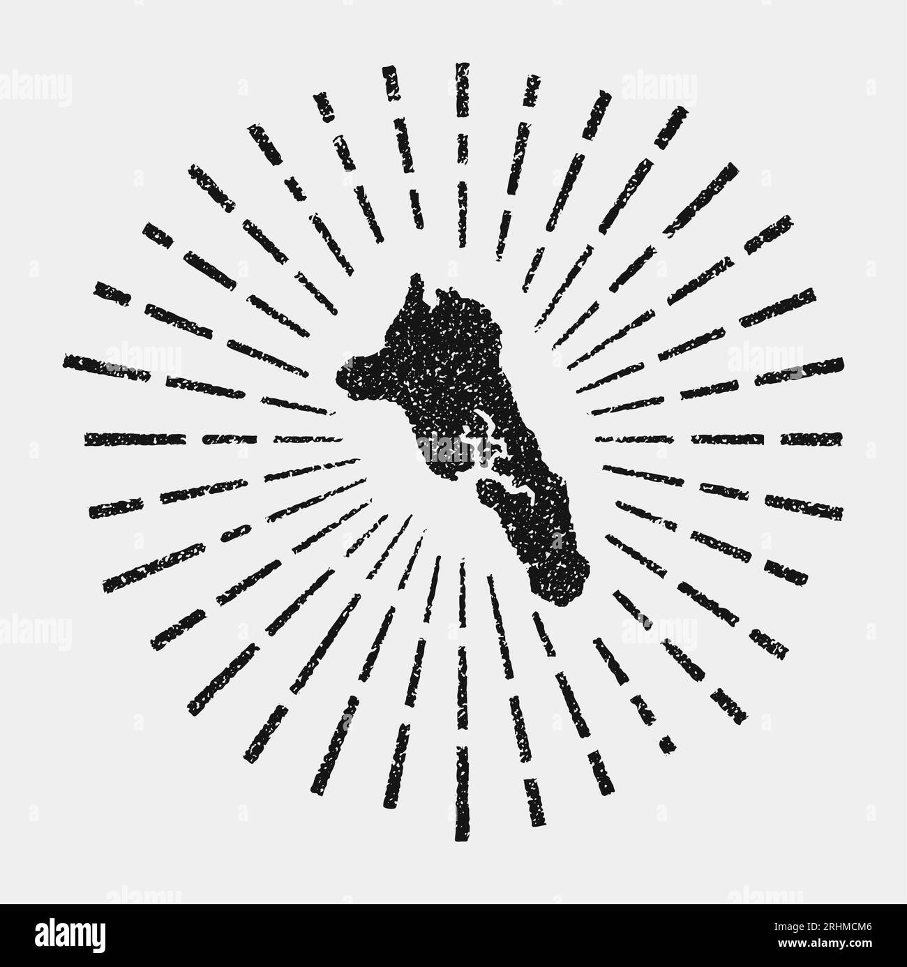 Vintage map of Havelock Island. Grunge sunburst around the island