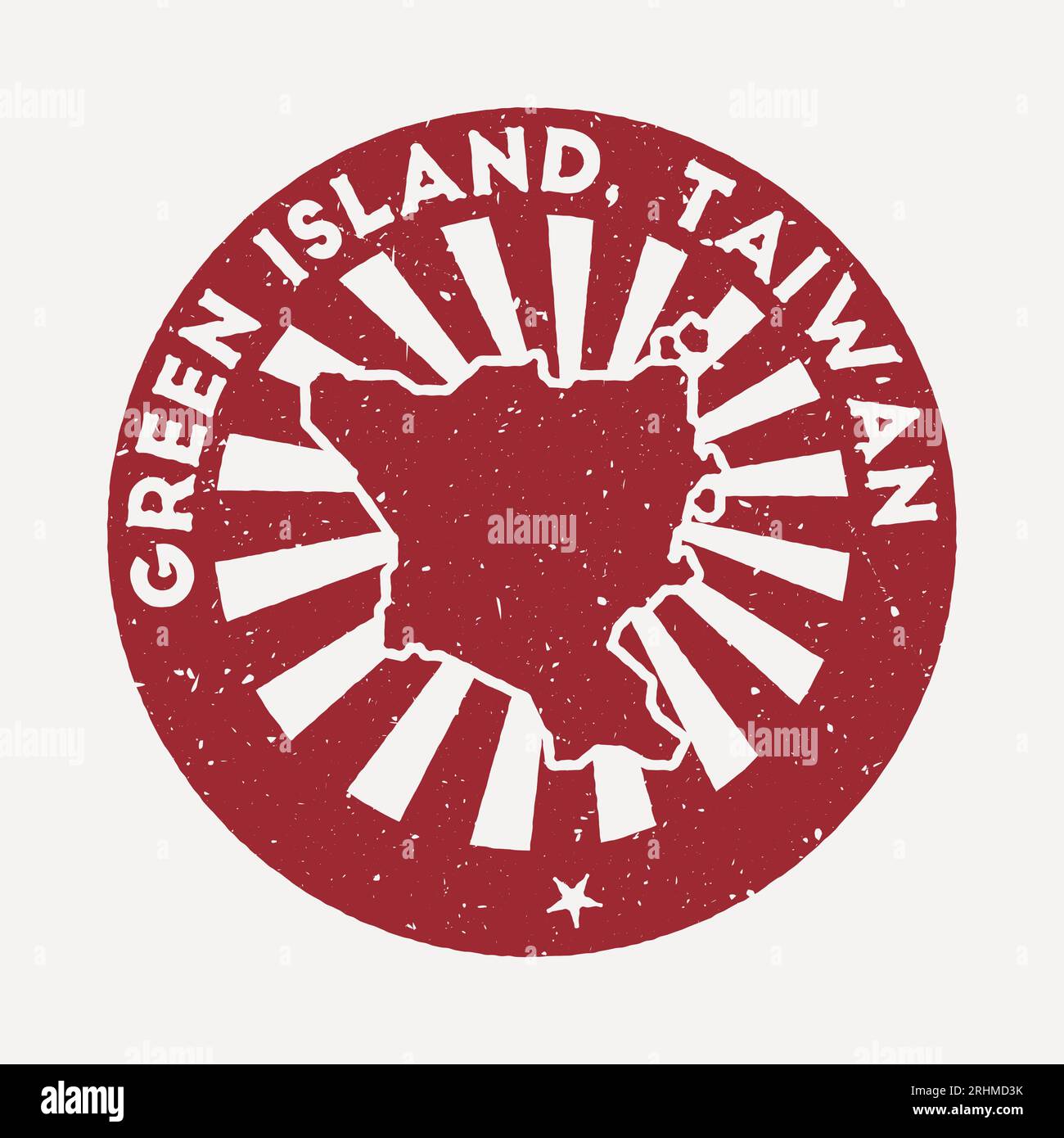 Green Island, Taiwan stamp. Travel red rubber stamp with border shape