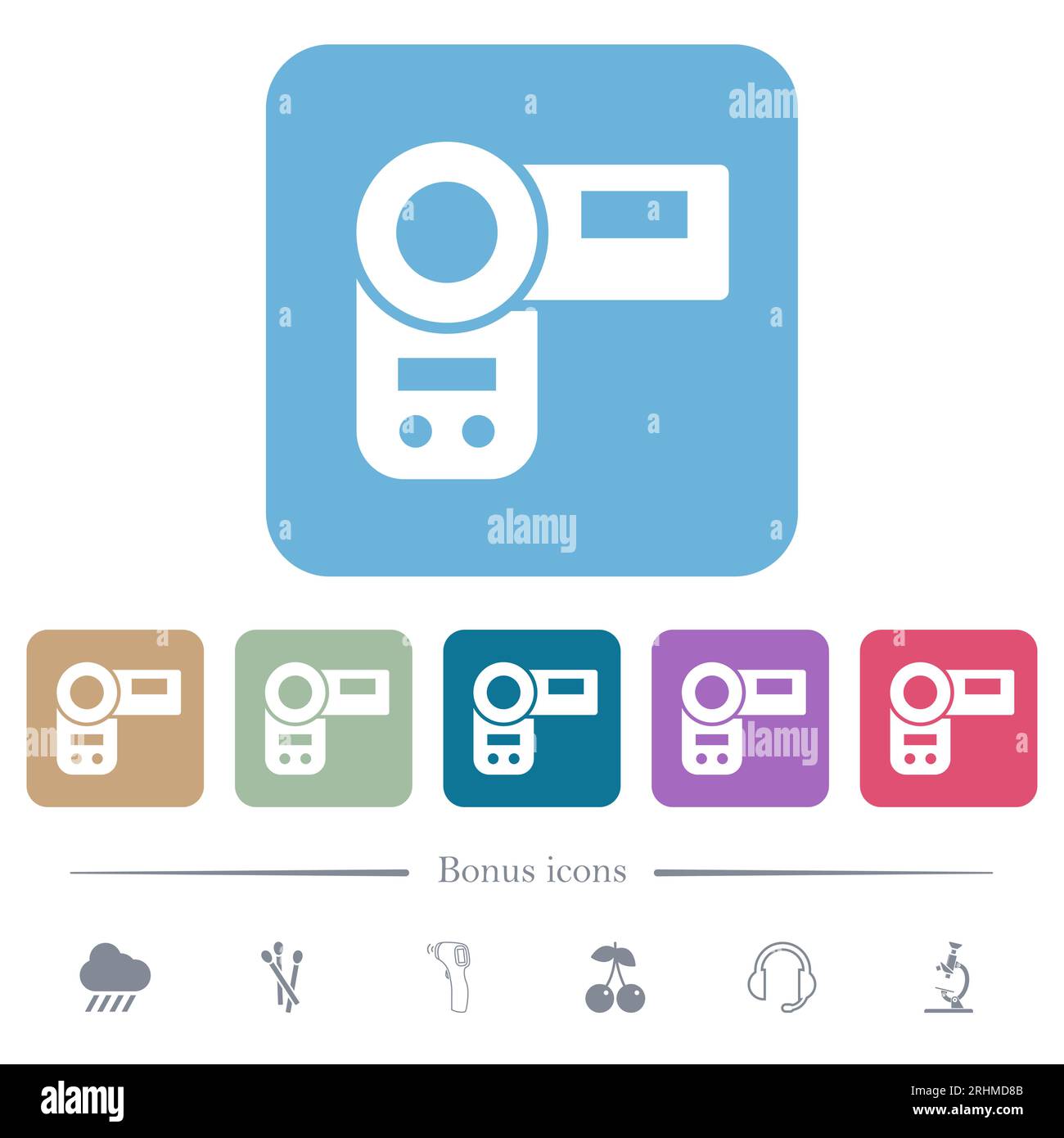 Handycam white flat icons on color rounded square backgrounds. 6 bonus ...