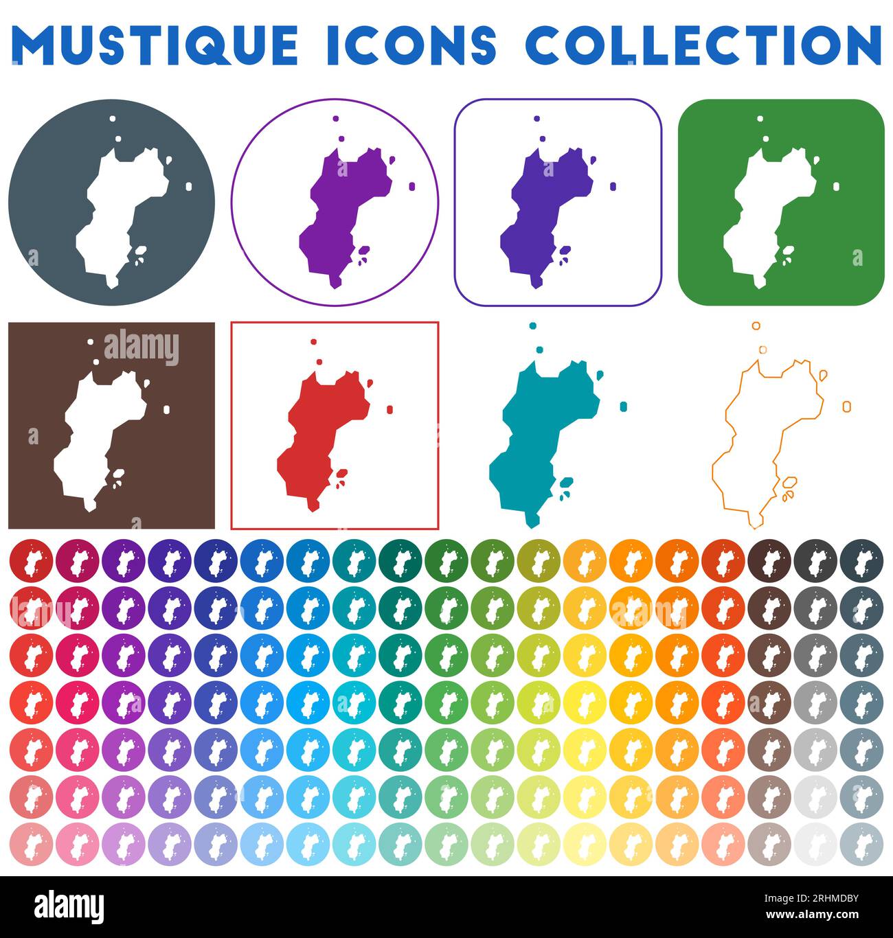 Mustique icons collection. Bright colourful trendy map icons. Modern ...