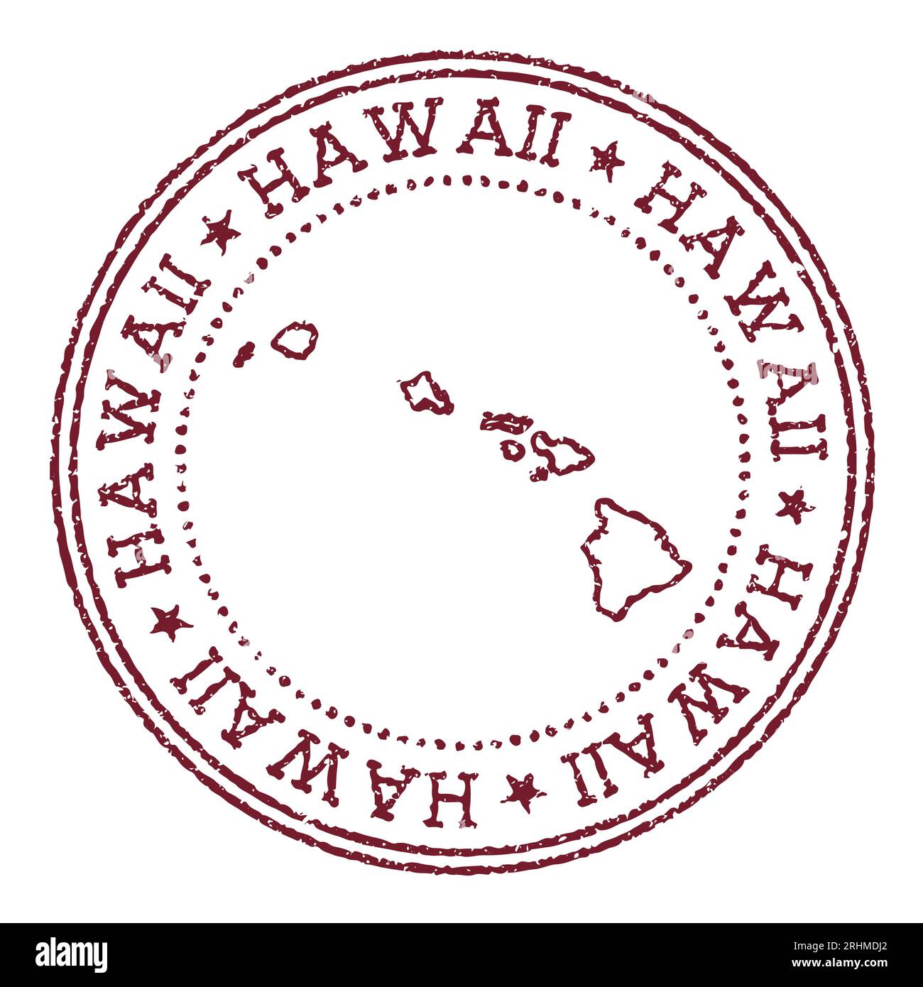 Hawaii round rubber stamp with island map. Vintage red passport stamp