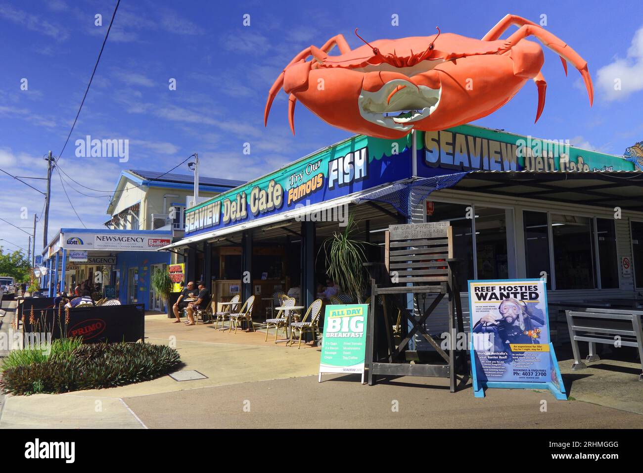 Big red mudcrab on the roof of the Seaview Cafe, Cardwell, Queensland, Australia. No MR or PR Stock Photo