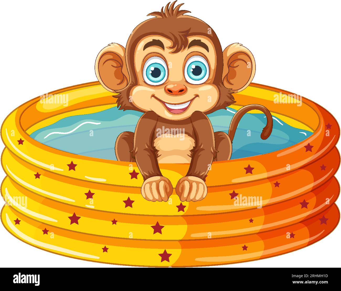 Cute money in inflatable pool illustration Stock Vector