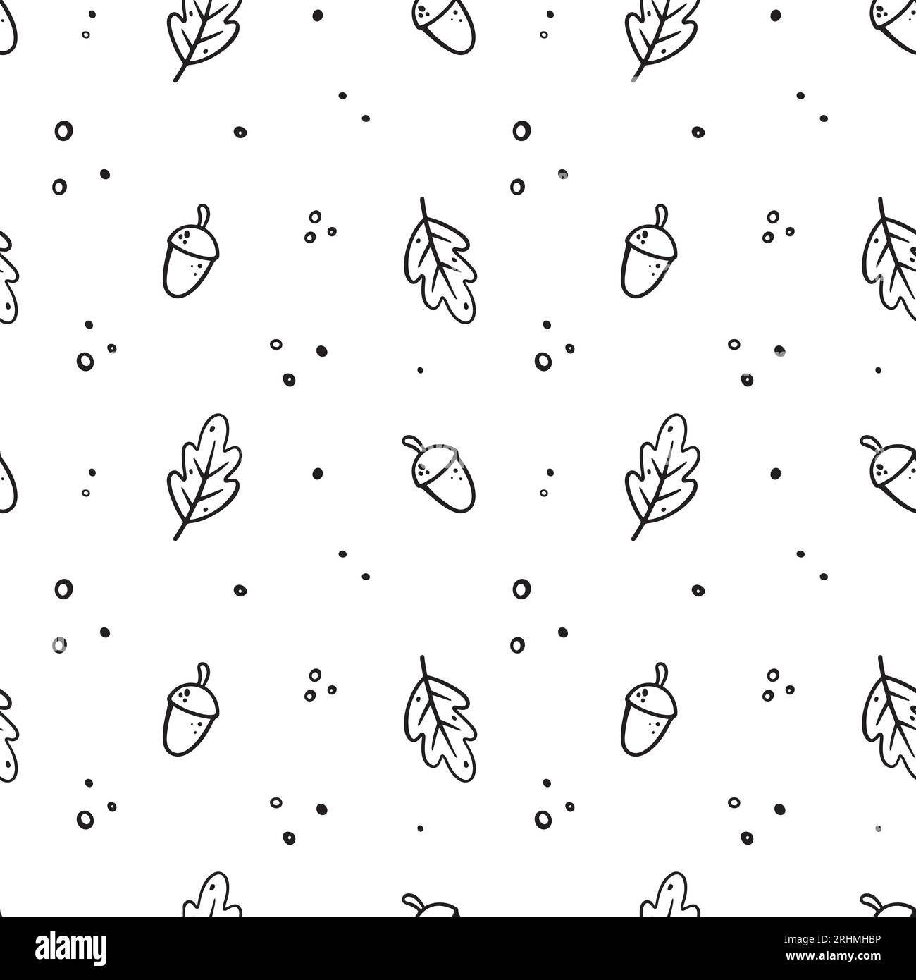 Hand drawn acorns and oak leaves. Autumn seamless pattern. Vector ...