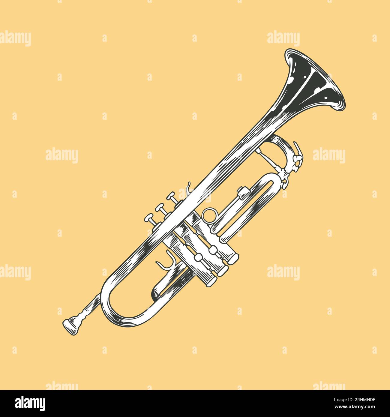 HandDrawn Trumpet Instrument Doodle Vector Illustration in Black and